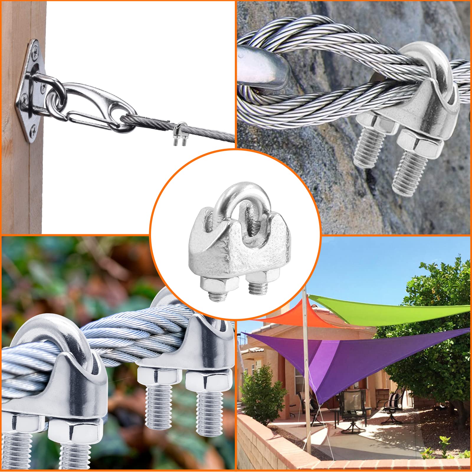 Kyuionty M2 1/16 Inch Stainless Steel Wire Rope Clip Clamp Pack of